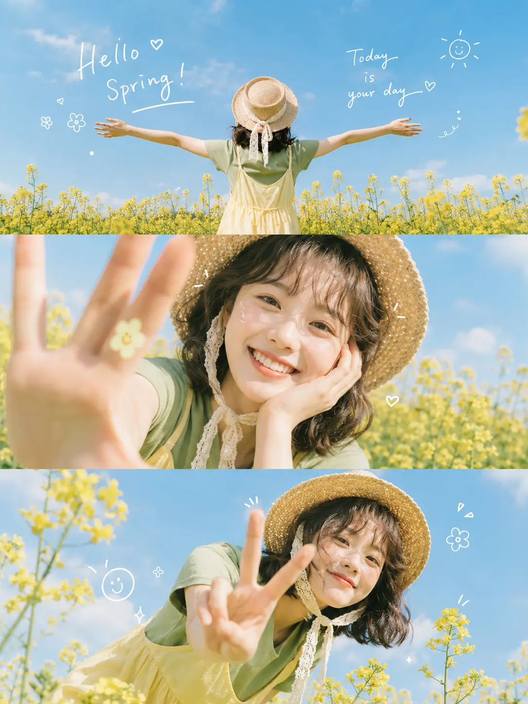 Hello Spring in a Yellow Flower Field