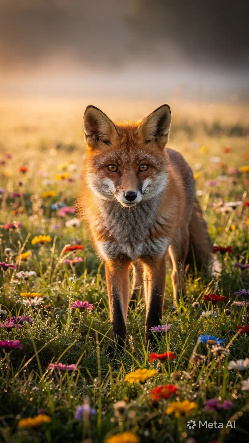 Fox in wildflowers