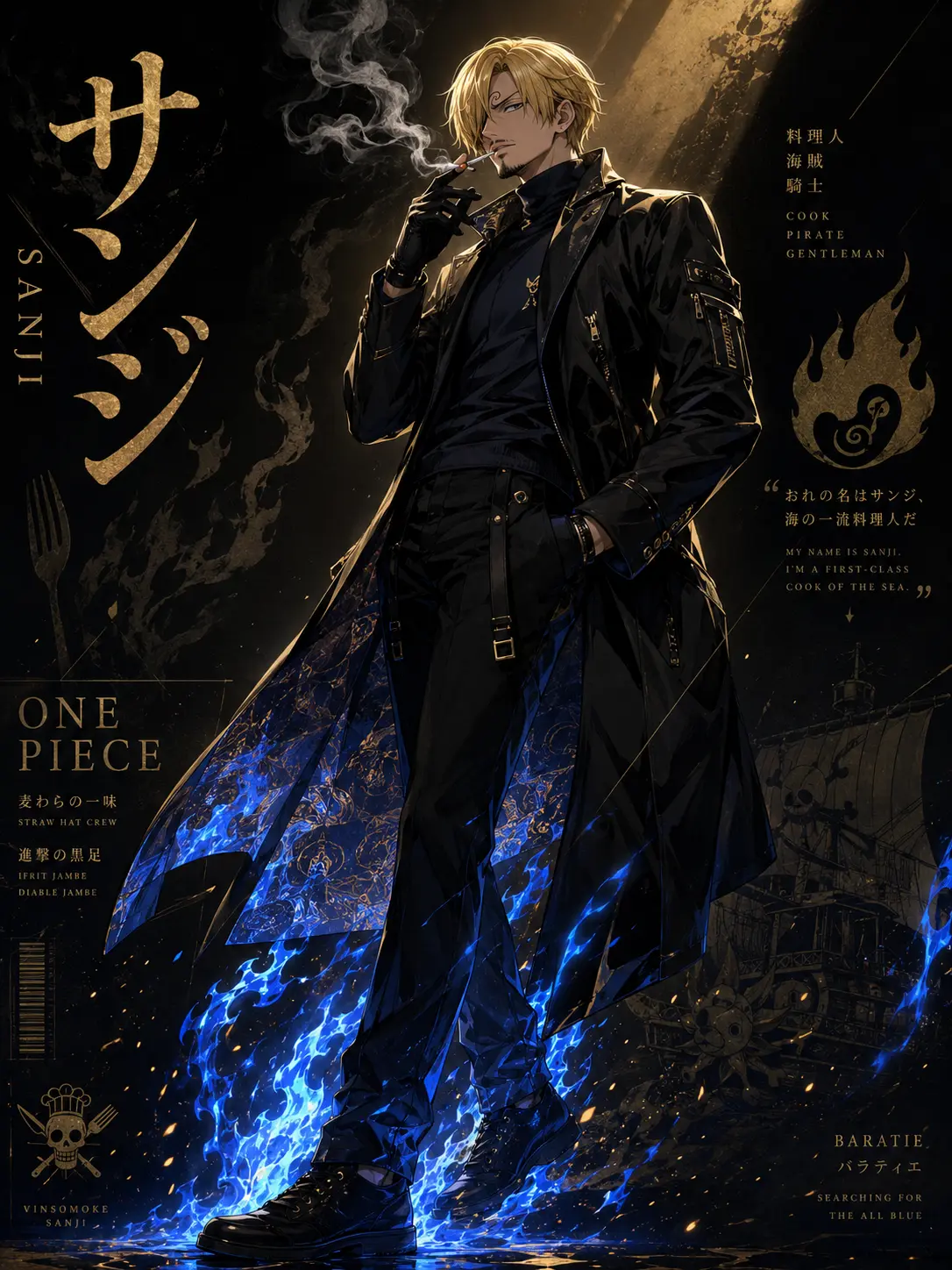 Sanji Streetwear Techwear Anime Poster Prompt