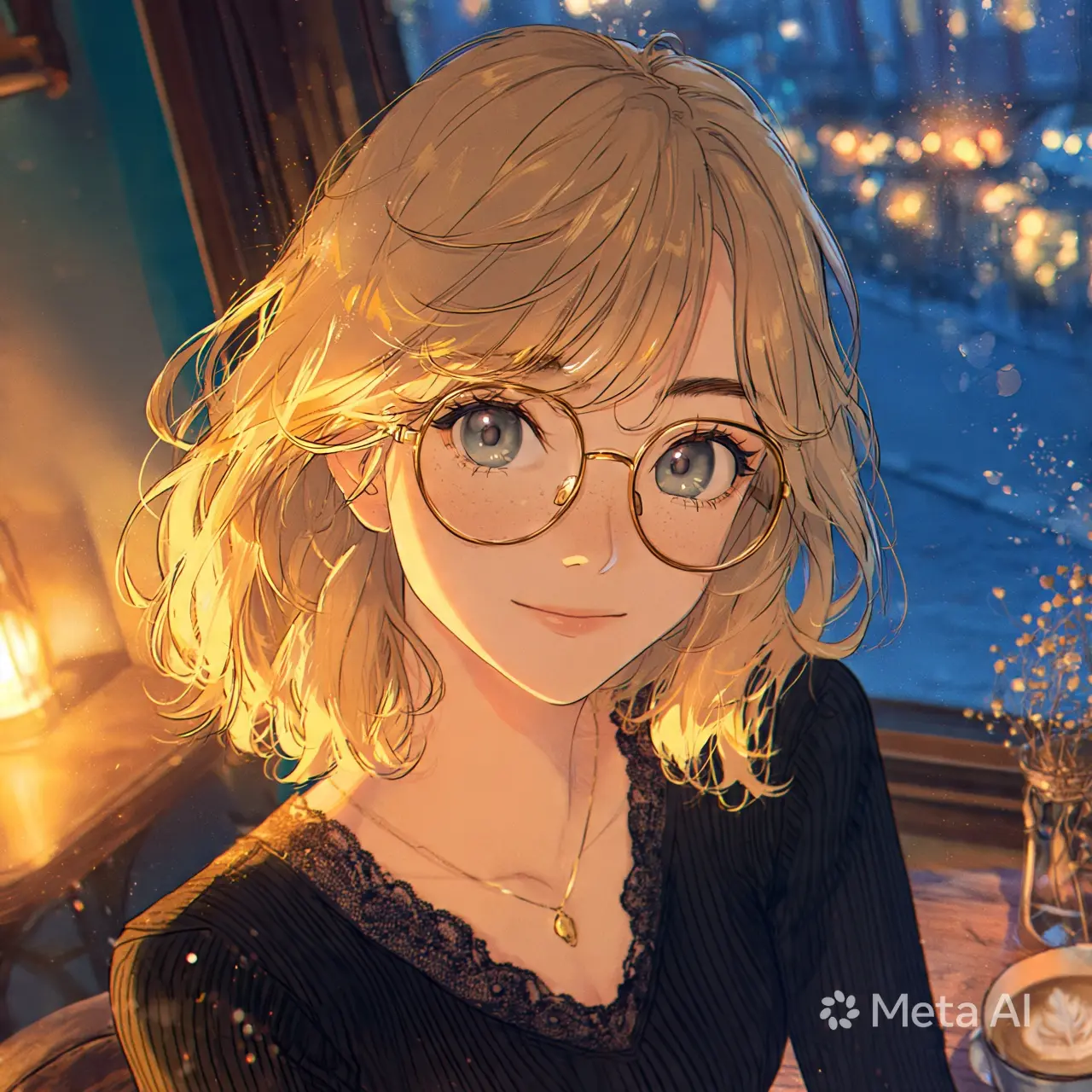 Blue Hour Café Dream - Cozy Anime Portrait