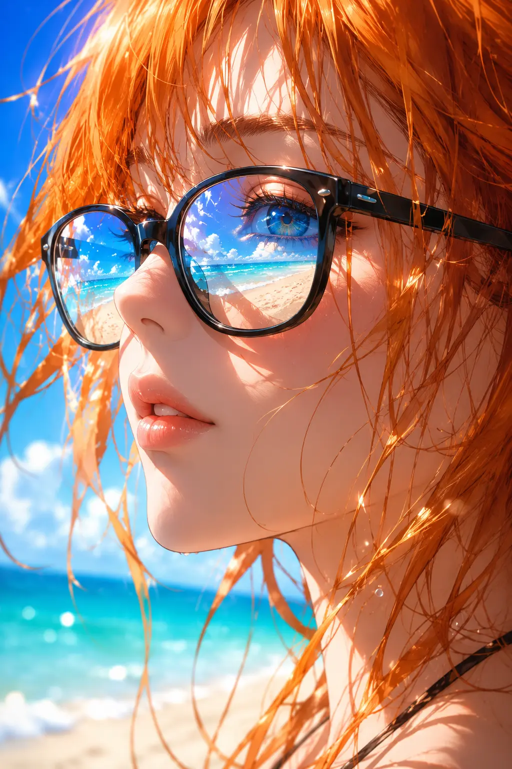 Sunlit beach portrait with glasses