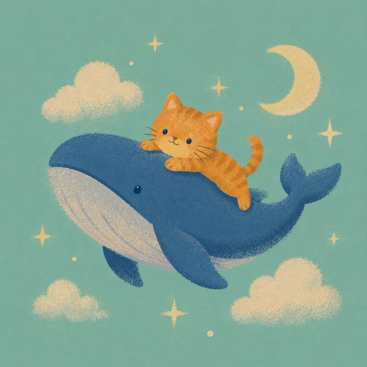 Whale ride through a dreamy sky