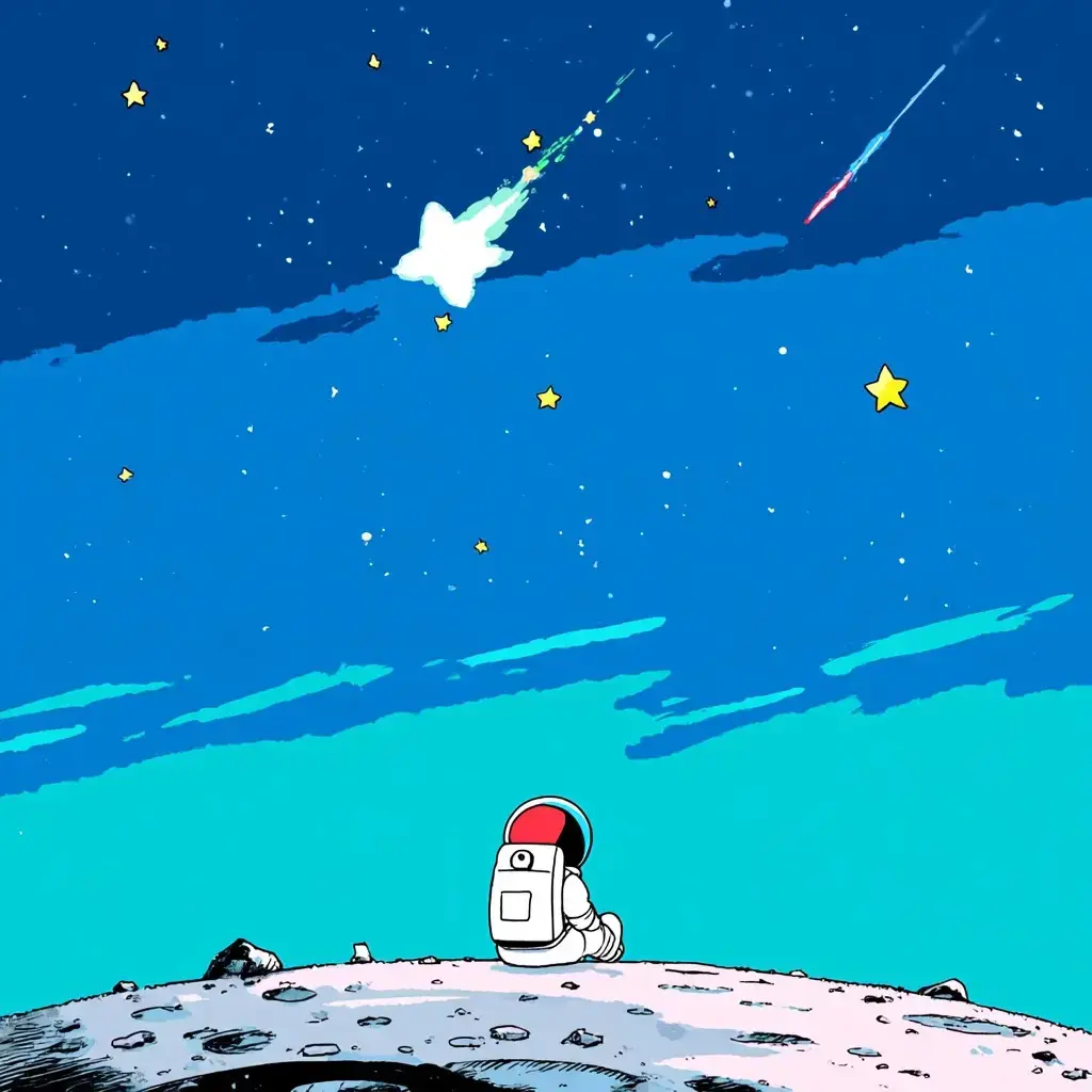 Astronaut sitting on a quiet moon