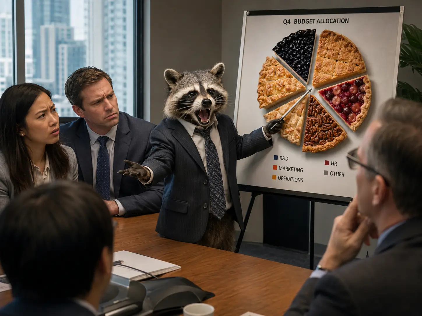 Raccoon-led budget presentation chaos