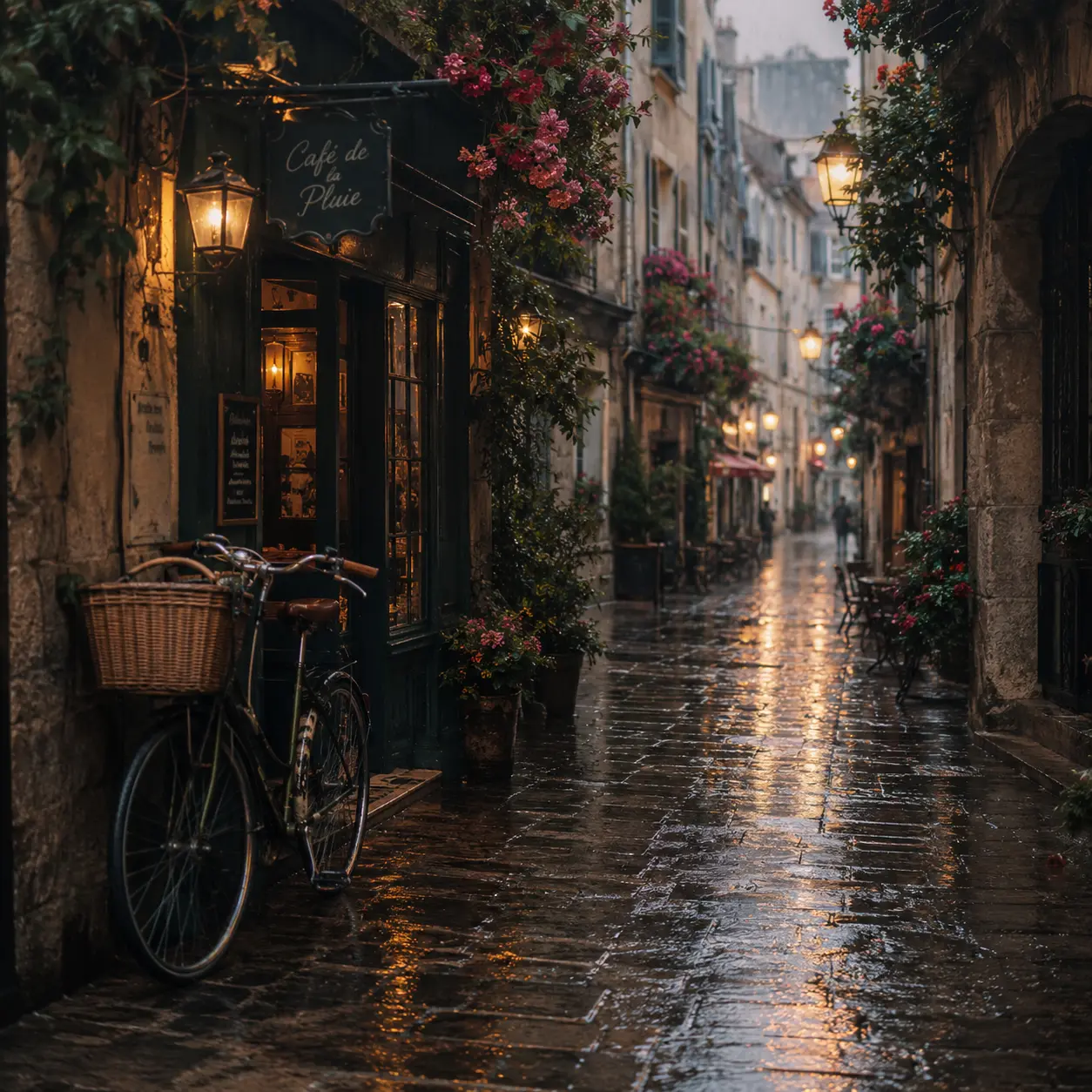 Cozy evening in a European alley