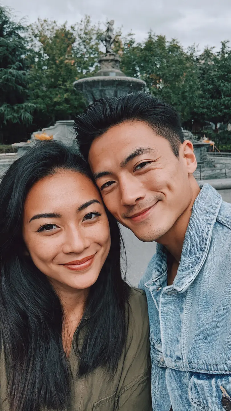 Couple Selfie at the Park Fountain