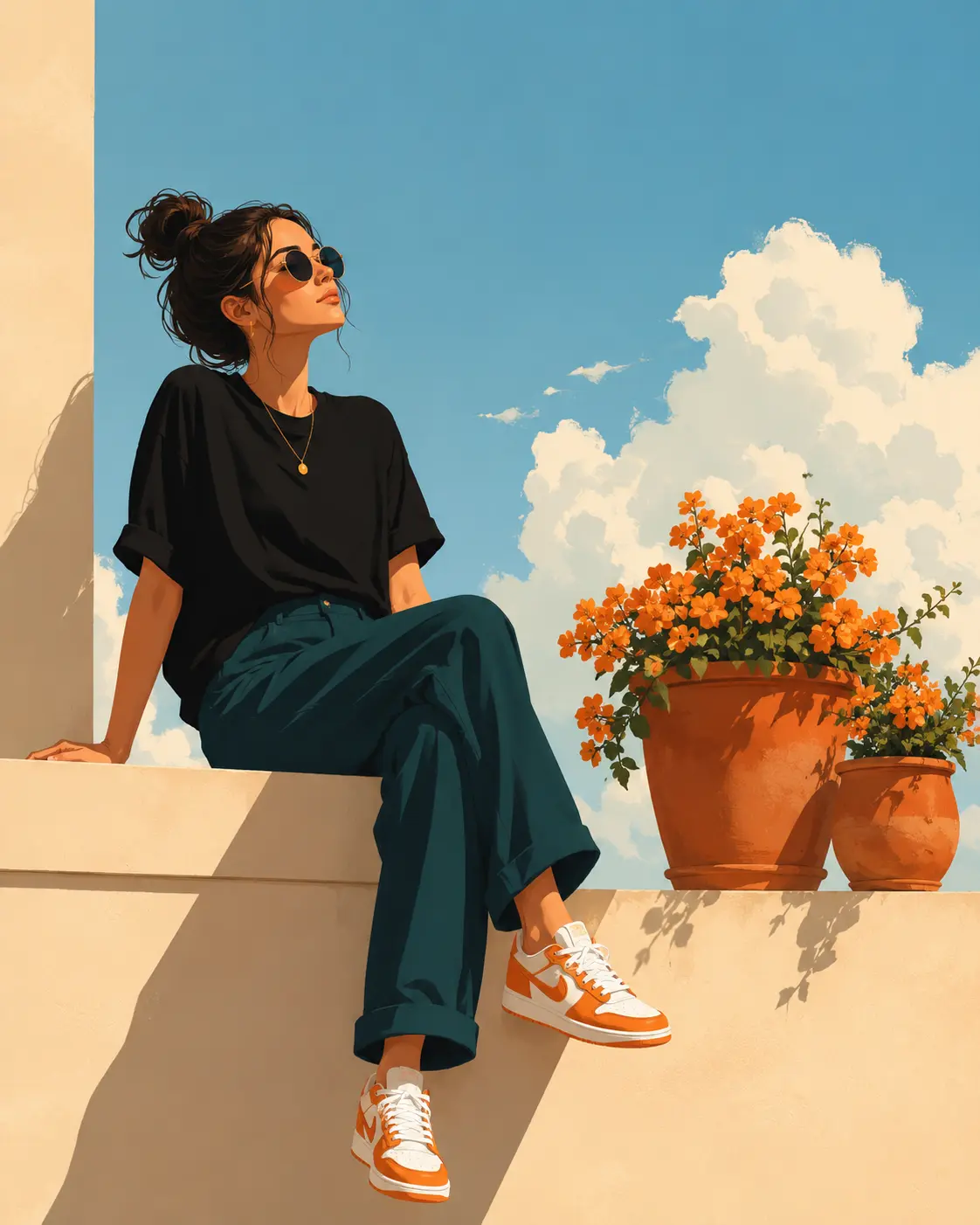 Sunlit terrace moments in serenity