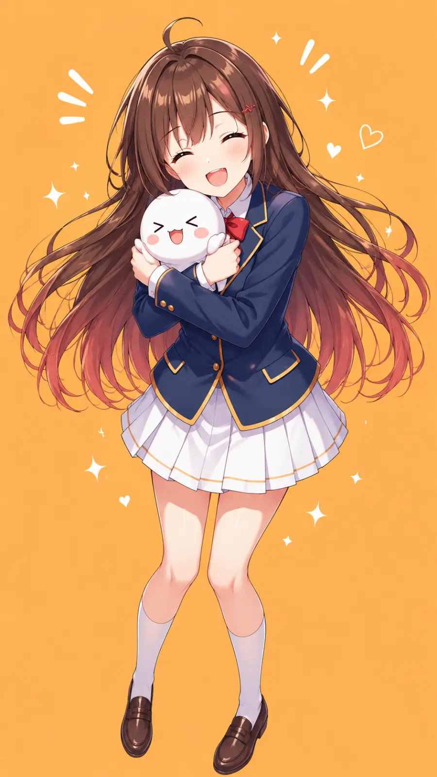 Cheerful schoolgirl with plush mascot