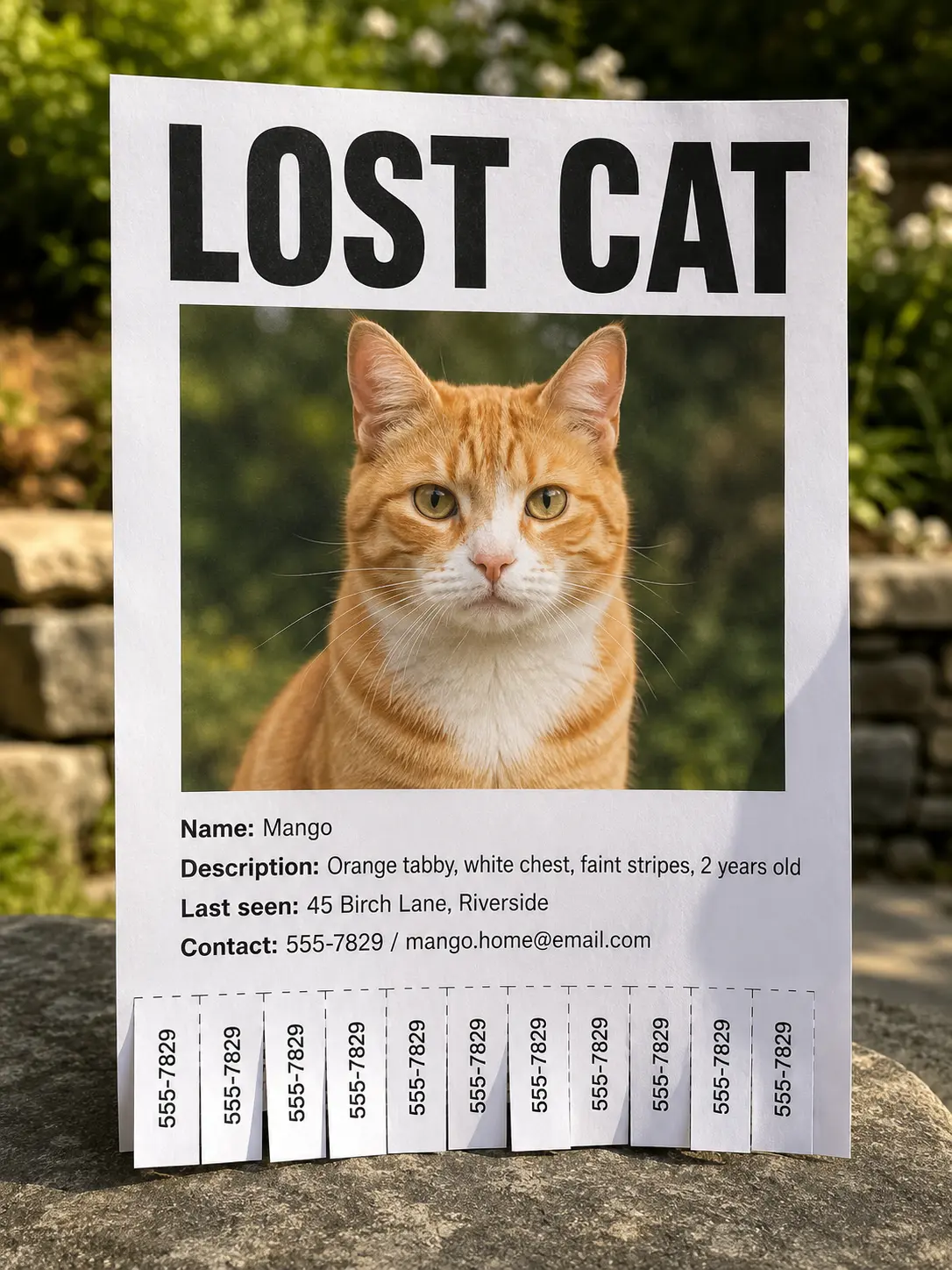 Lost cat flyer with orange tabby