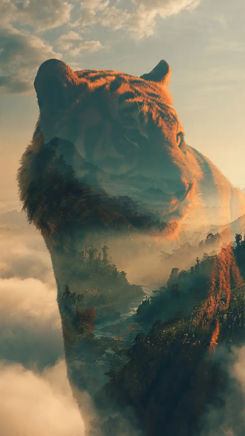 Tiger Double Exposure – Nature Merges With Animal