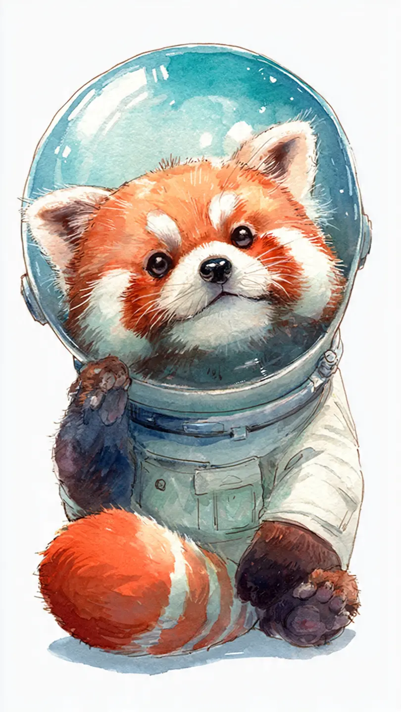 Cute watercolor red panda