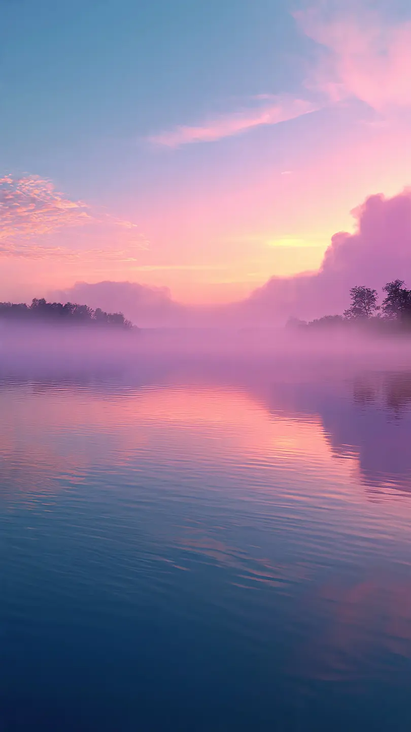 Serene sunrise over a tranquil lake