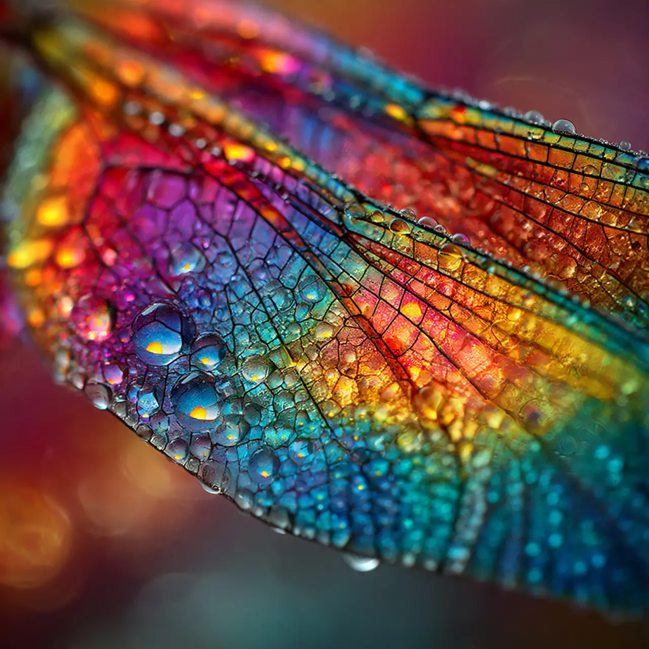 Dewdrop Dragonfly Wing at Sunrise