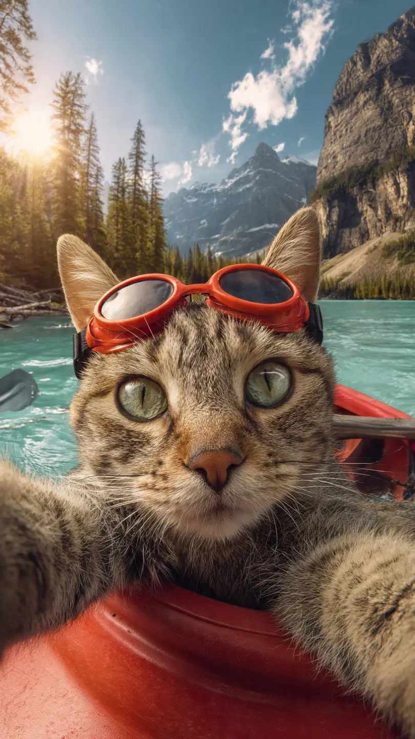 Kayaking Cat on a Glacial Lake