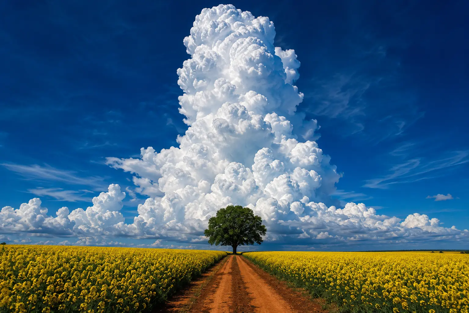 Towering Clouds Over Yellow Fields