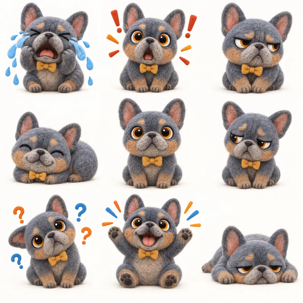 Felt French Bulldog Emotion Sticker Sheet