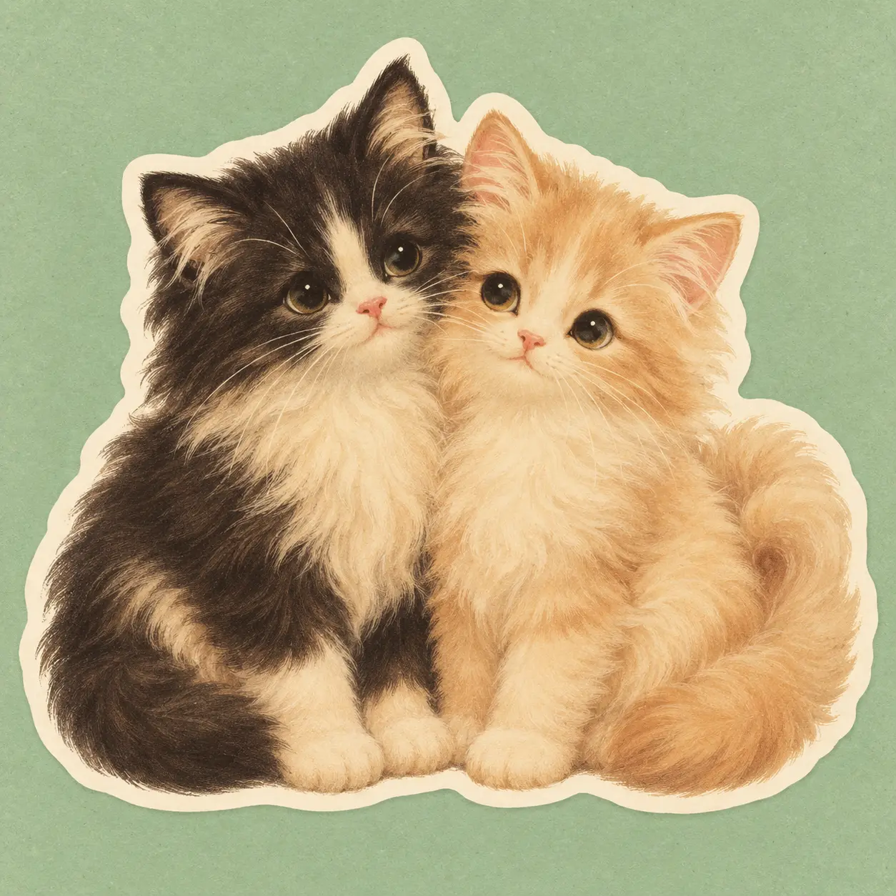 Vintage Cuddling Kitten Sticker
