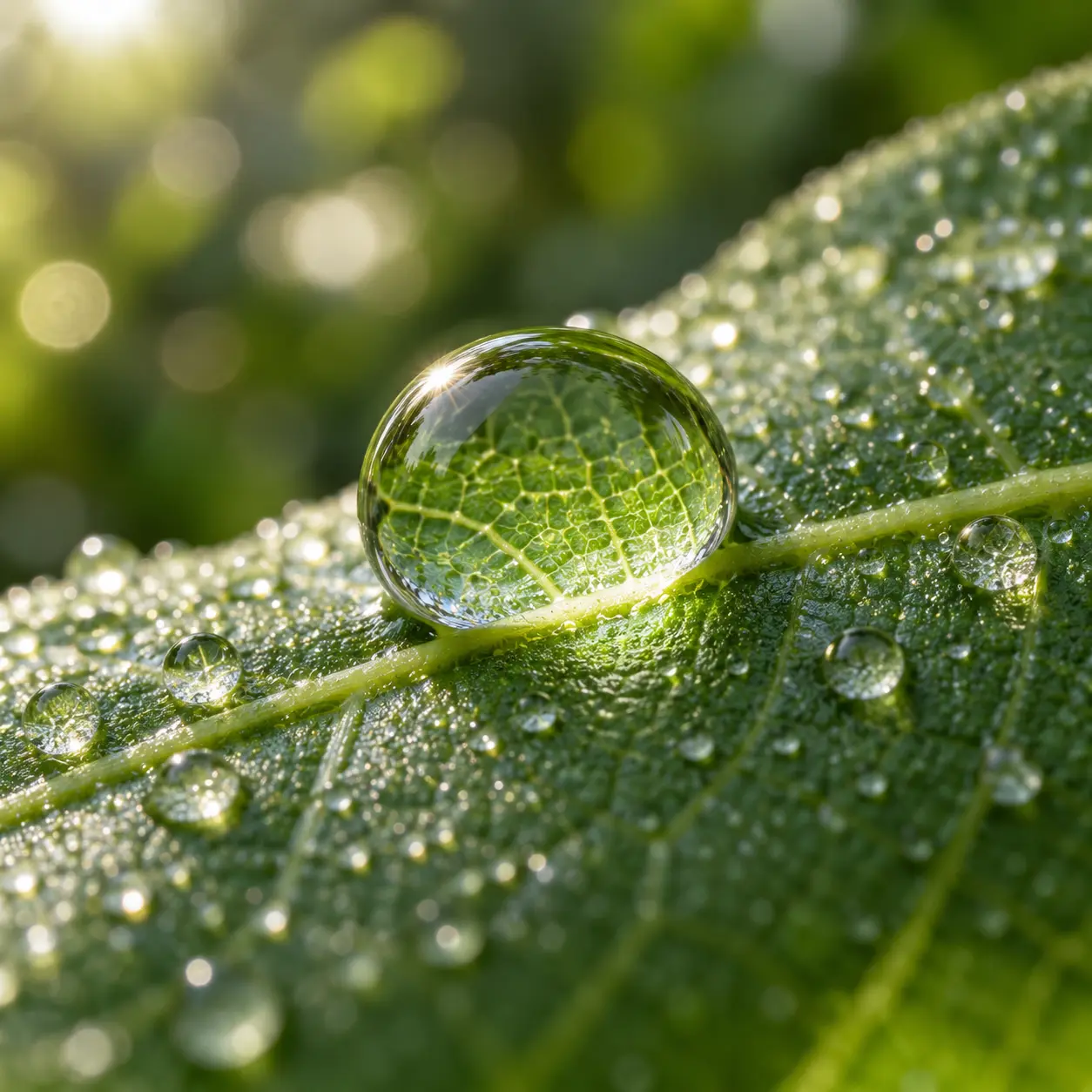 Dewdrop on a Sunlit Leaf