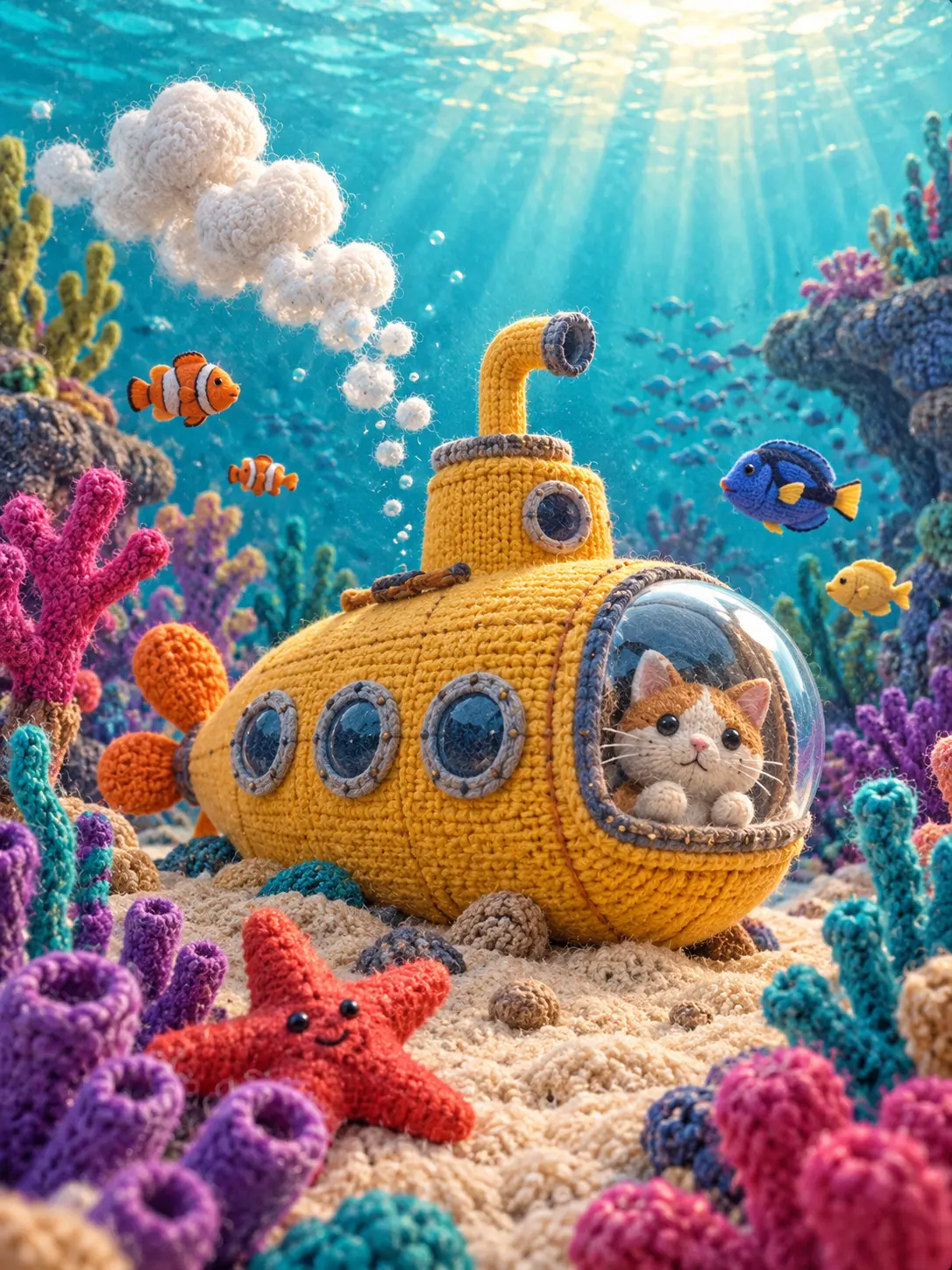 Knitted Cat Submarine Adventure