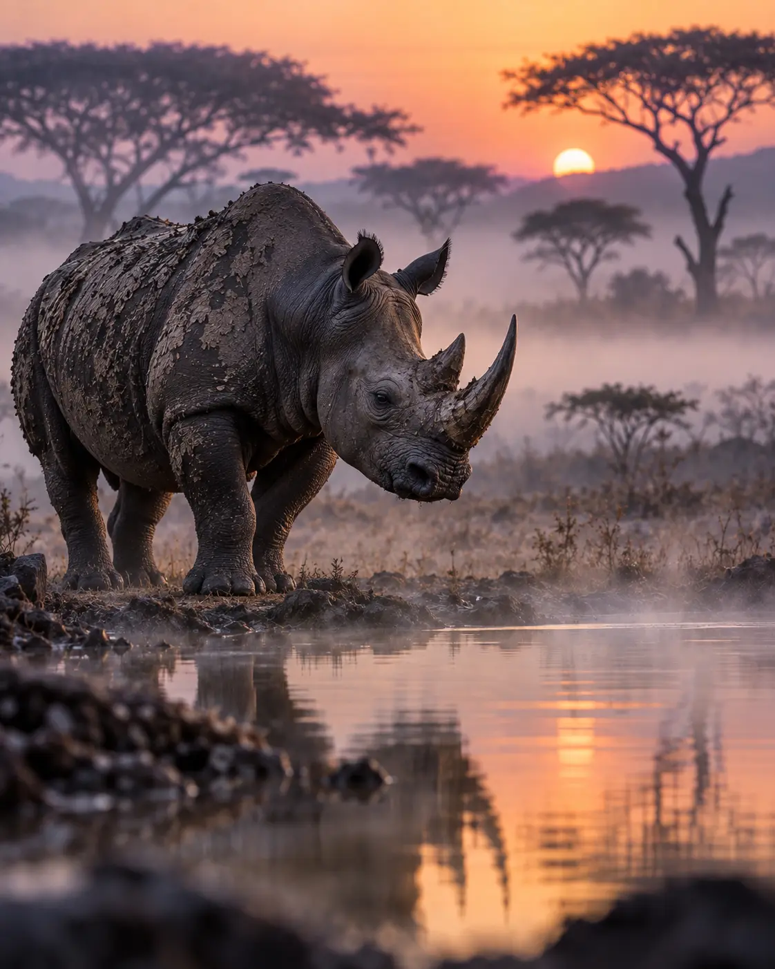 Rhino at Dawn by Still Waters