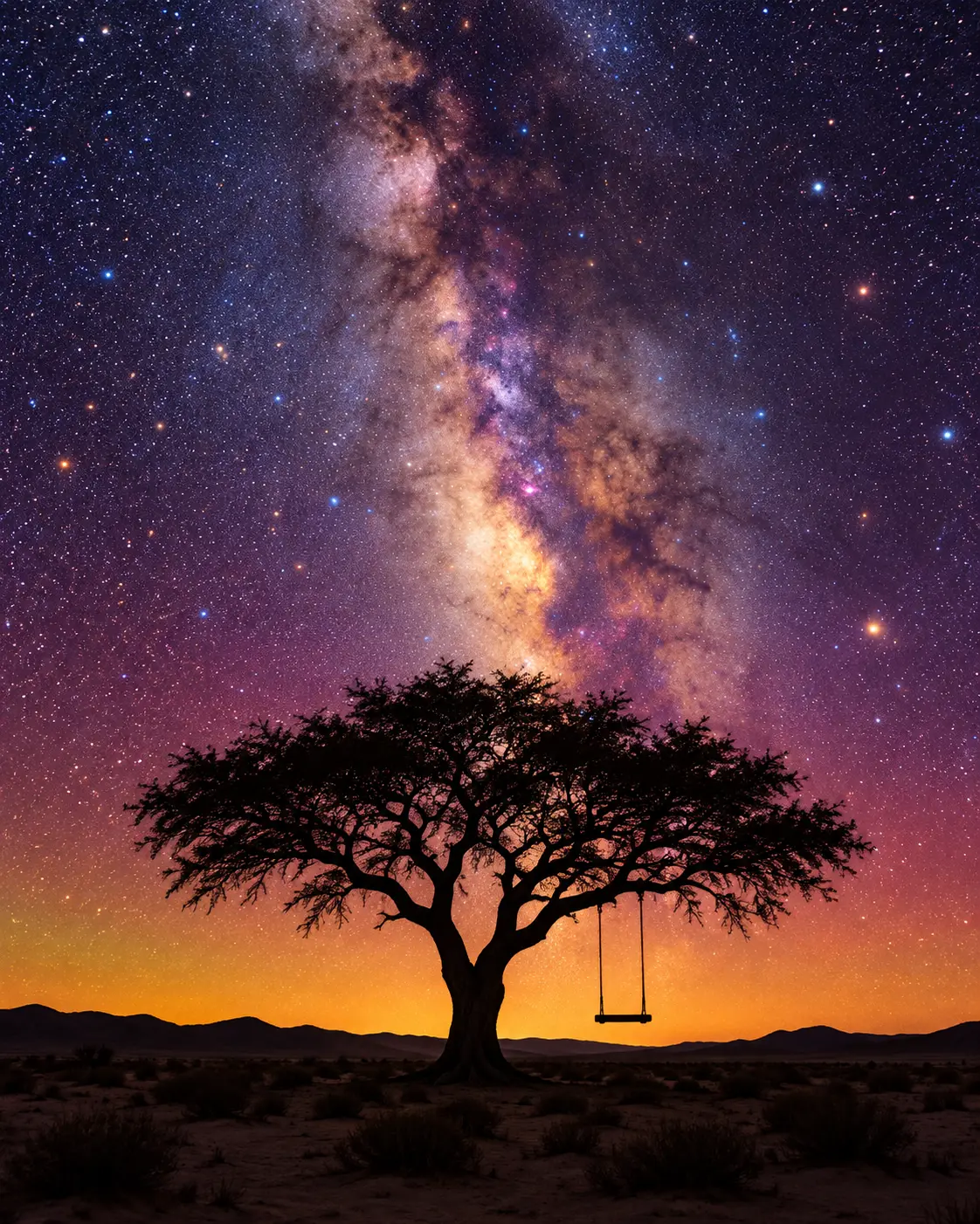 Milky Way Swing Beneath a Desert Tree