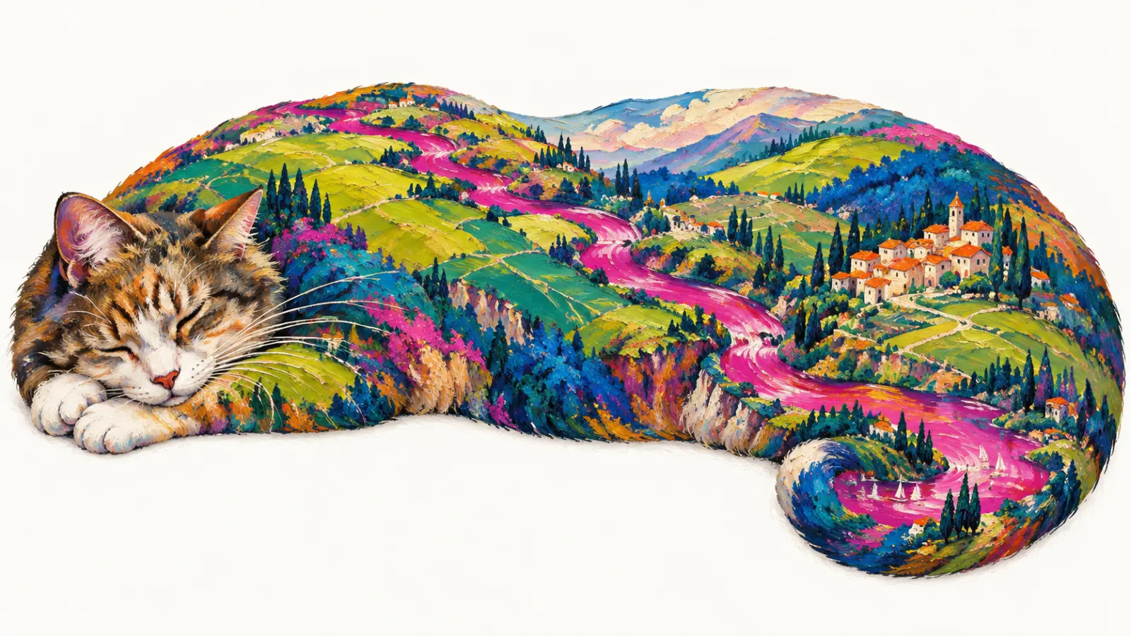 Dreamscape Cat in a Painted Landscape