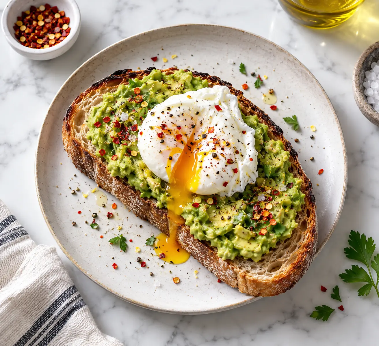 Avocado Toast with Runny Poached Egg