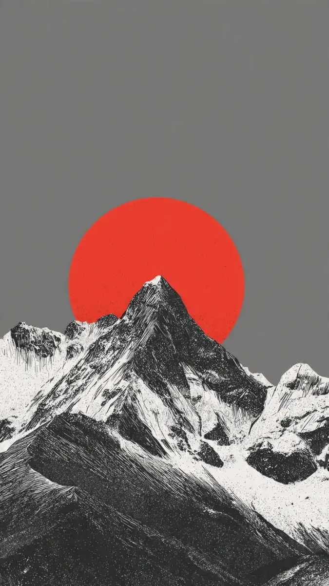 Red Sun Rising | Minimalist Mountain Art