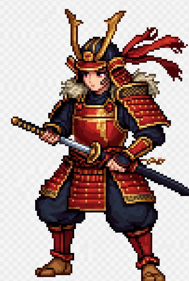 16-bit Pixel Art Samurai Character Sprite
