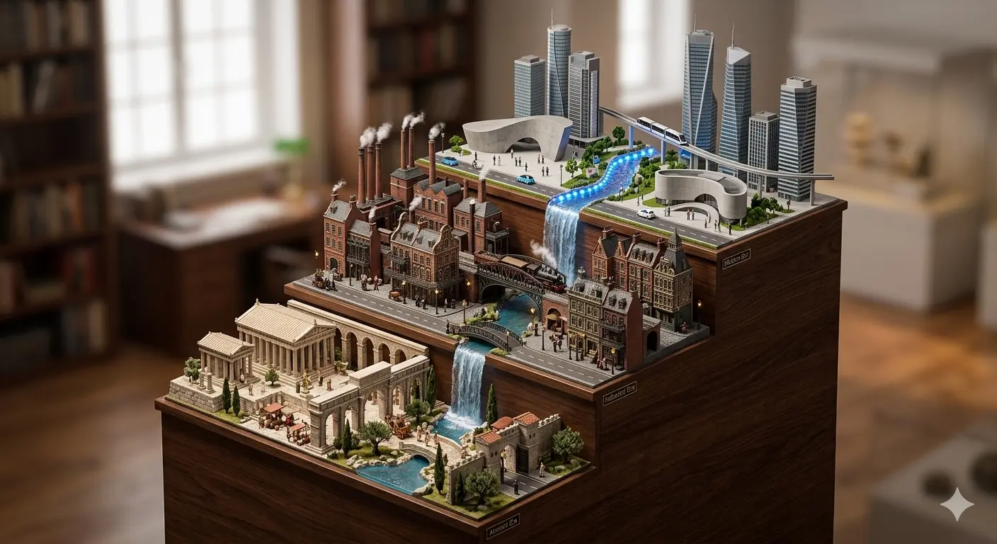 The Evolution of Architecture: 3-Era Miniature Diorama