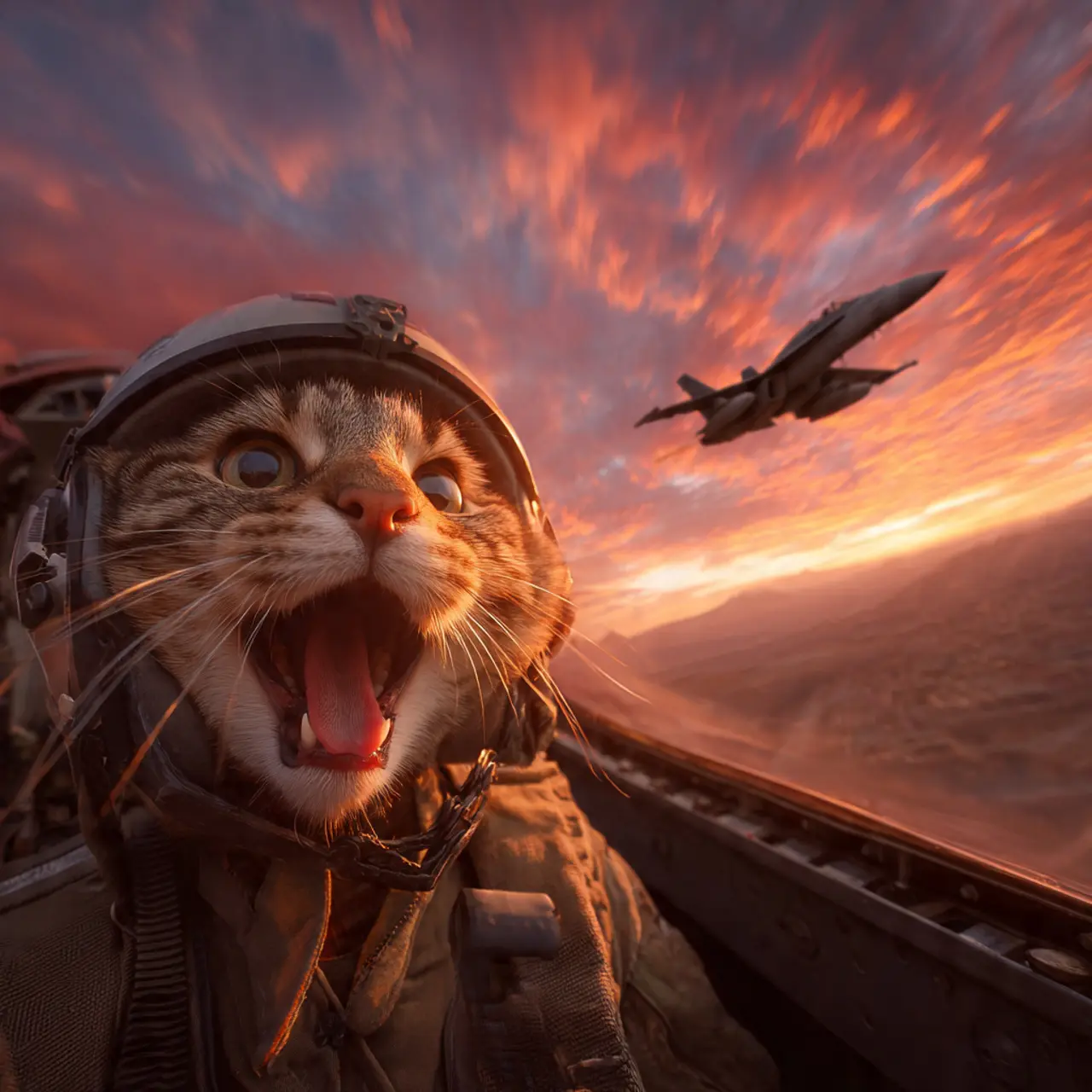 Fighter Pilot Cat Cockpit Selfie