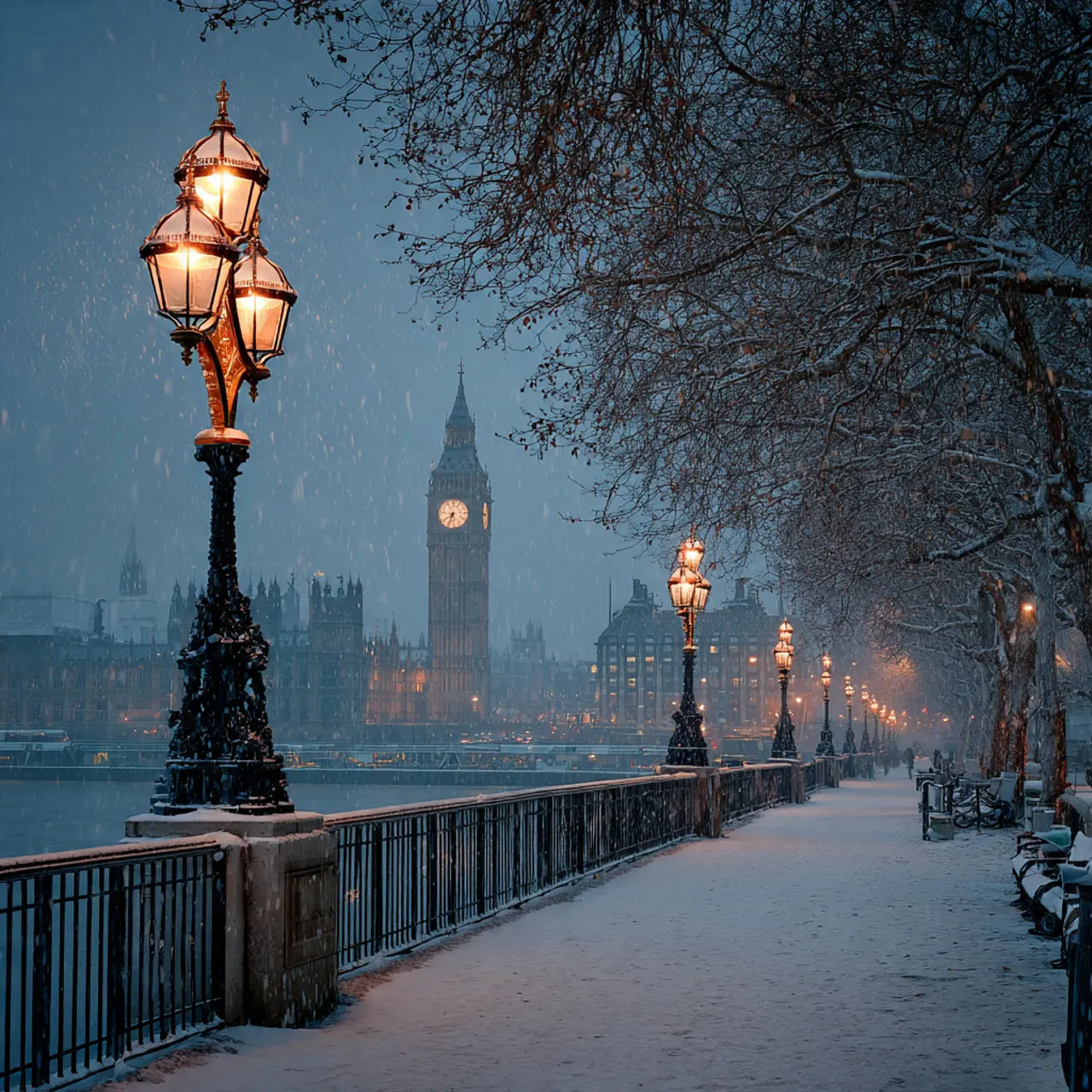 Snowfall Over the Thames