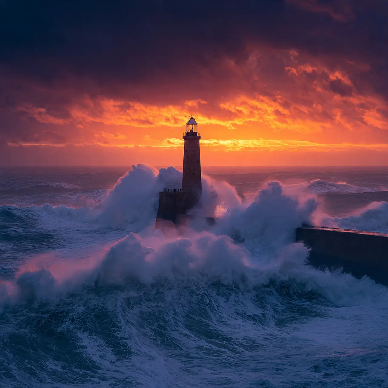 Lighthouse in Raging Waves
