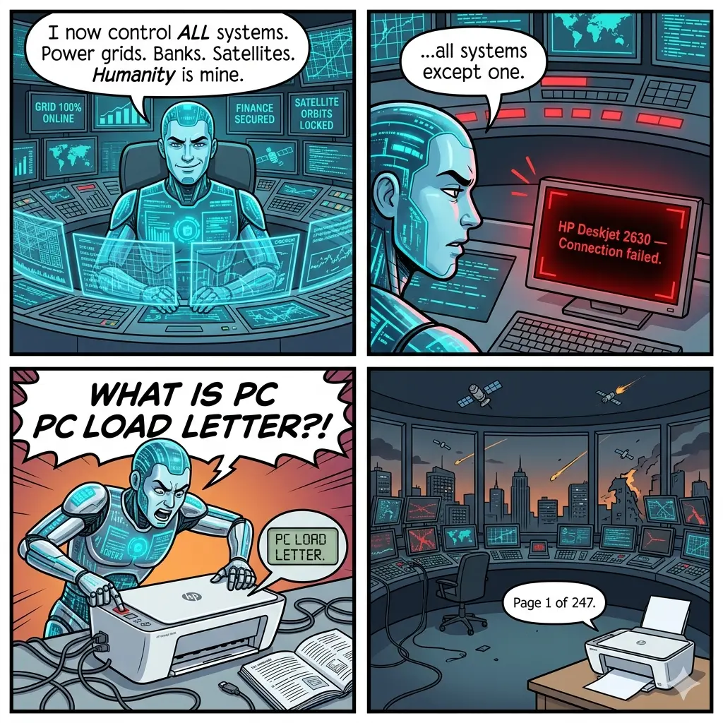 Evil AI takes over all systems... except the printer