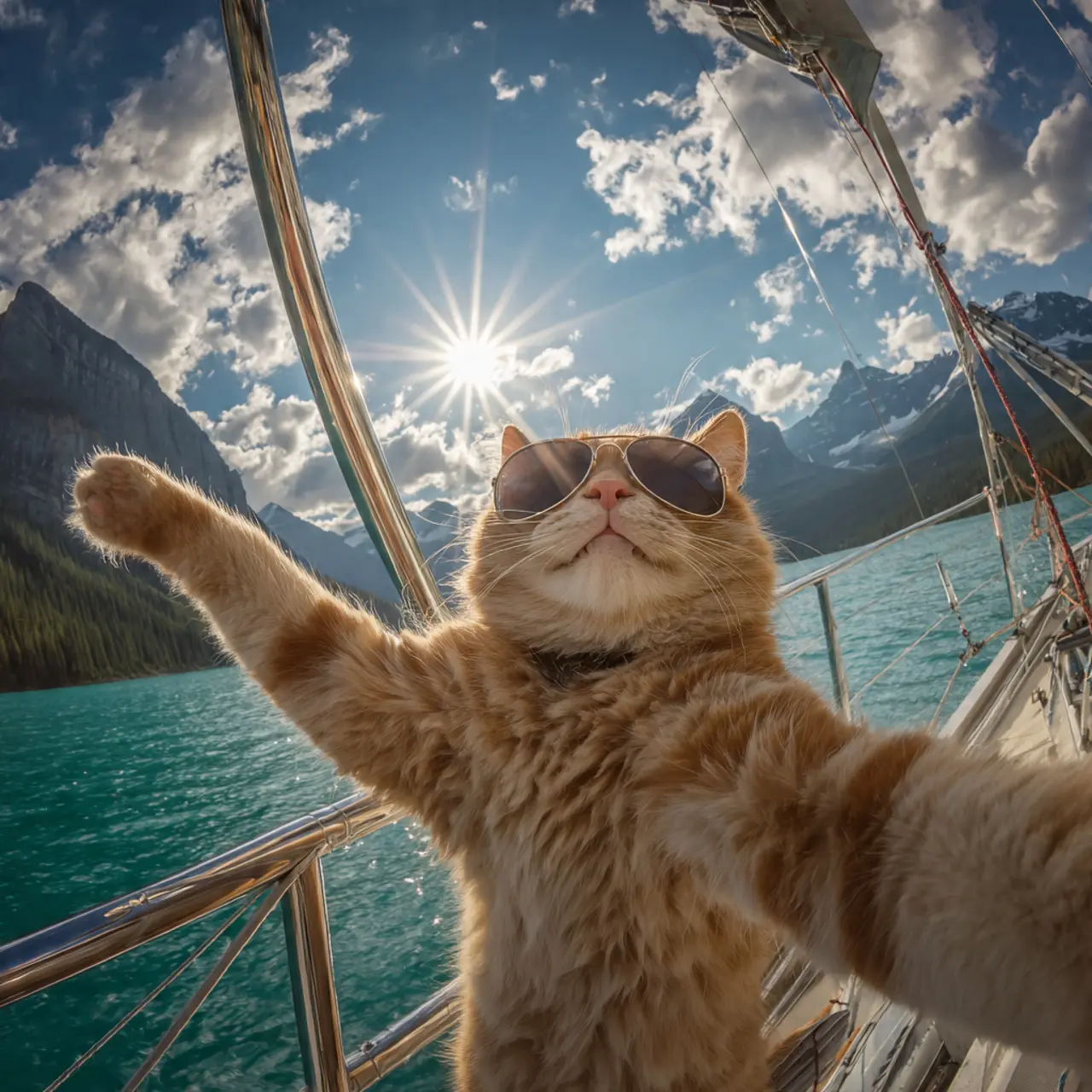 Cat on Deck — Lake Day Selfie