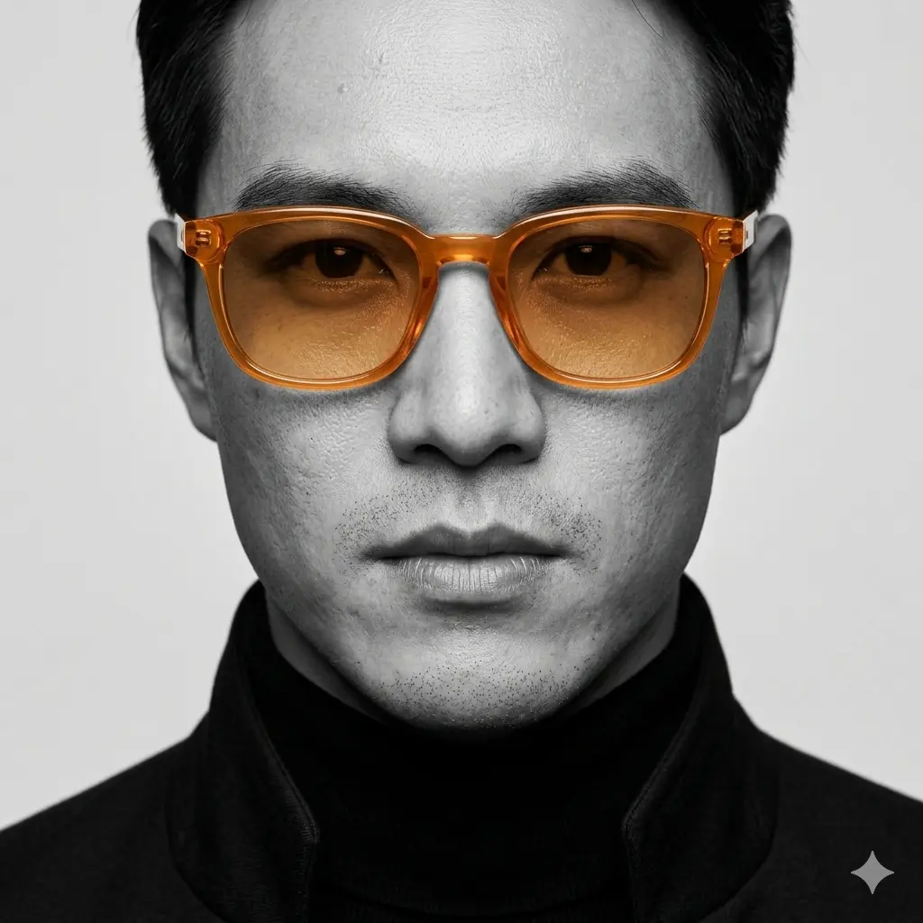 Man in Black Suit & Orange Sunglasses