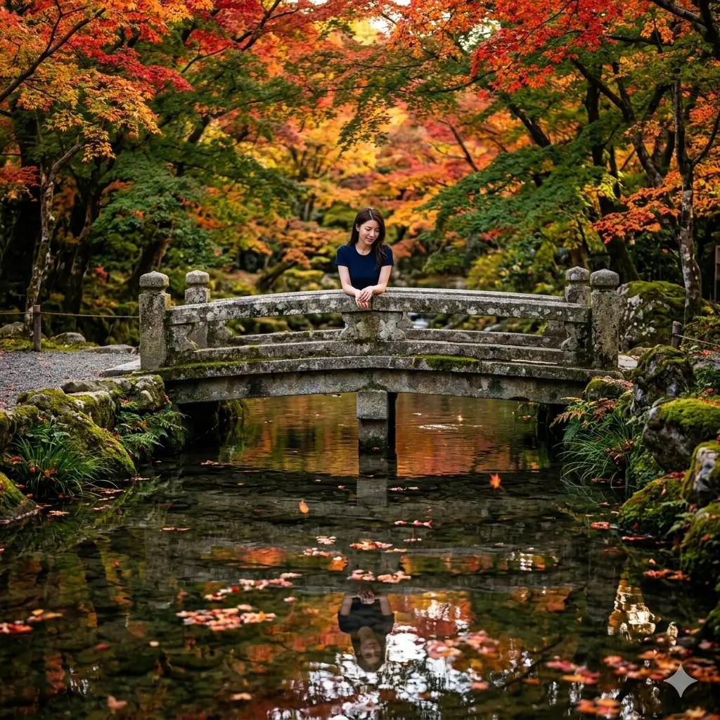 Portrait at a Japanese Garden Stone Bridge