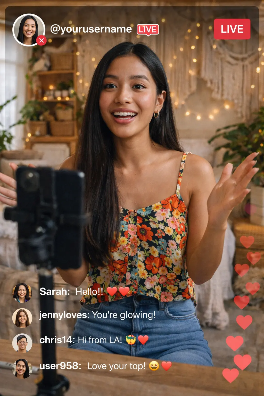 Young Female Creator Going Live on Social Media