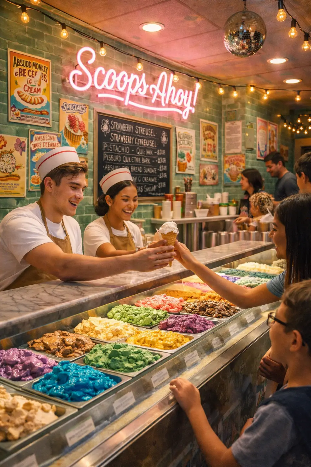 Scoops and Neon Signs at a Trendy Ice Cream Shop
