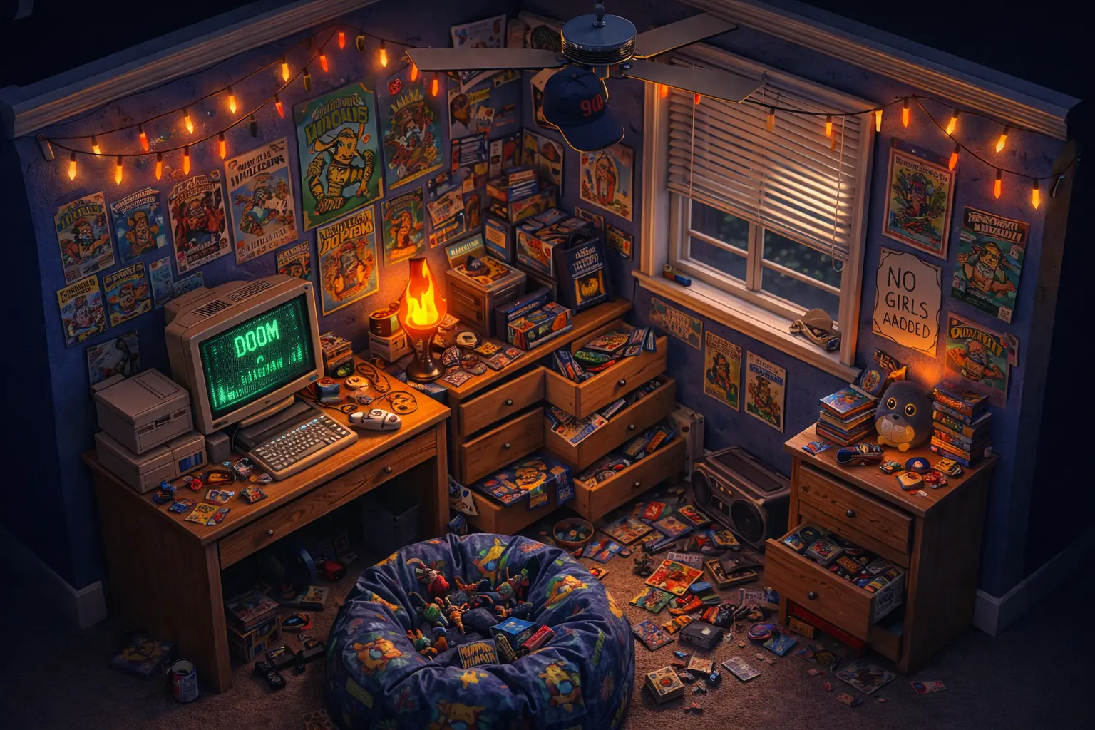 Messy 1990s Kid Bedroom Full of Retro Collectibles and Posters