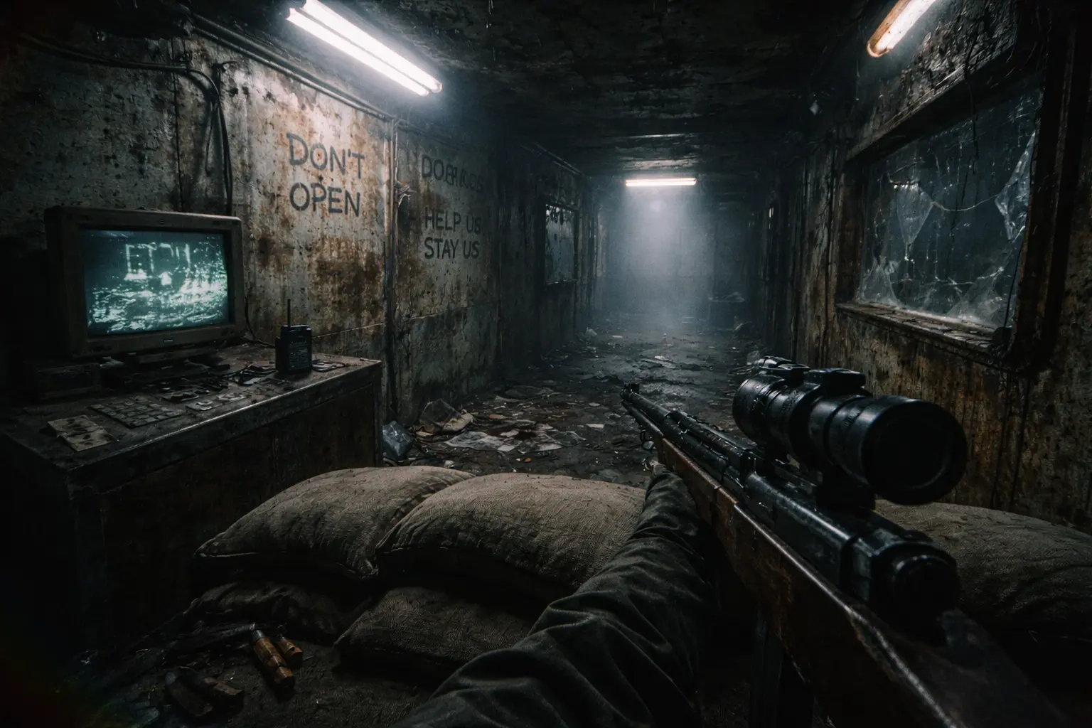 First-Person View Inside an Abandoned Warzone Bunker