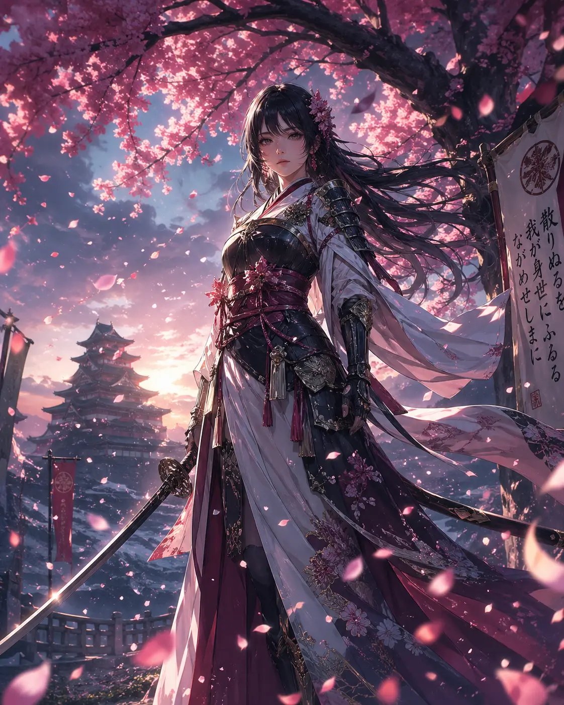 Swordfighter under cherry blossoms