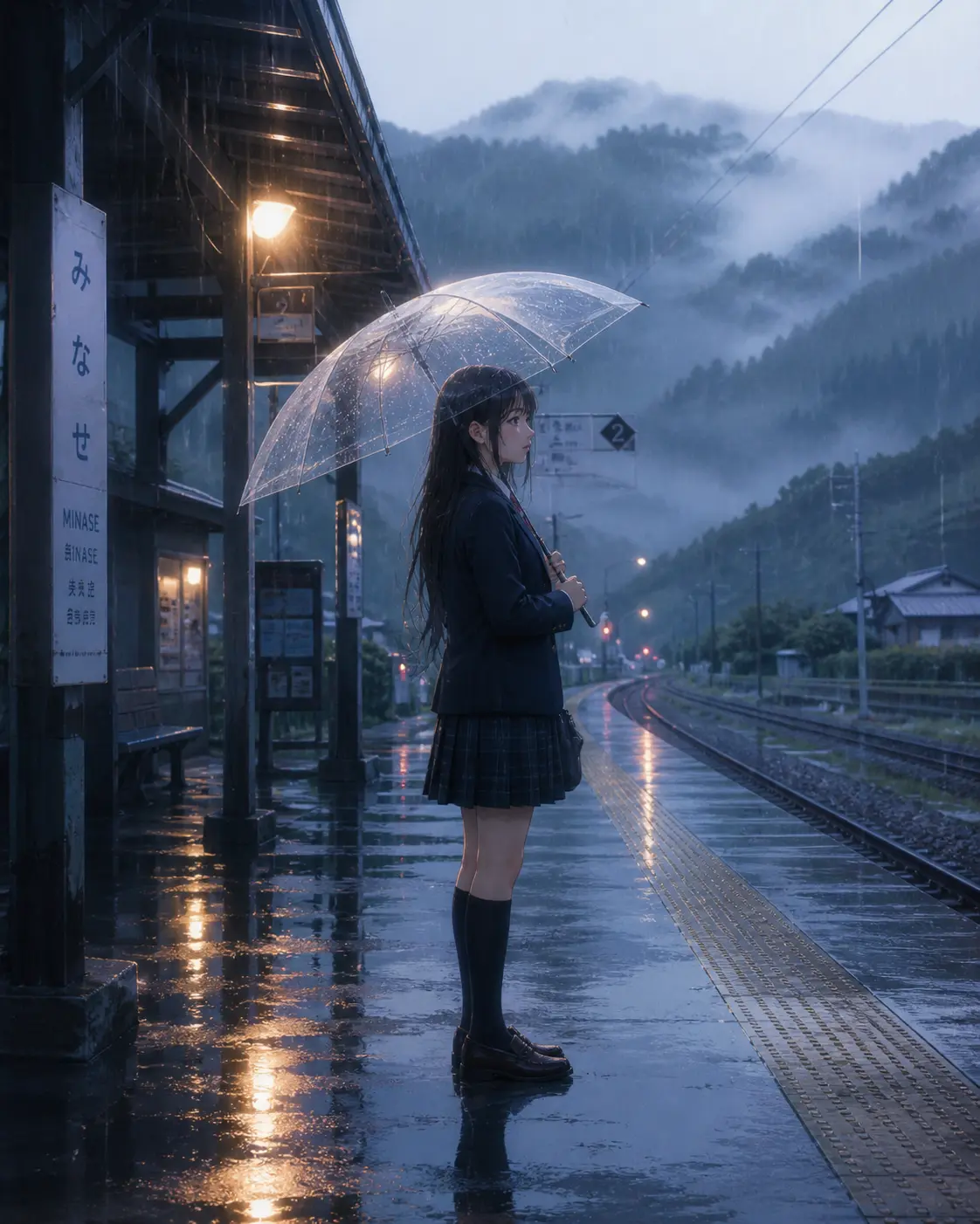 Rainy train platform